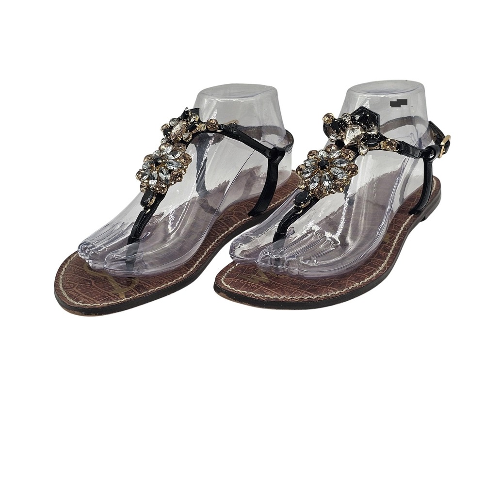 Sam Edelman Grayson Sandals Womens Size 8.5 Black Jeweled Embellished Shoes Flat